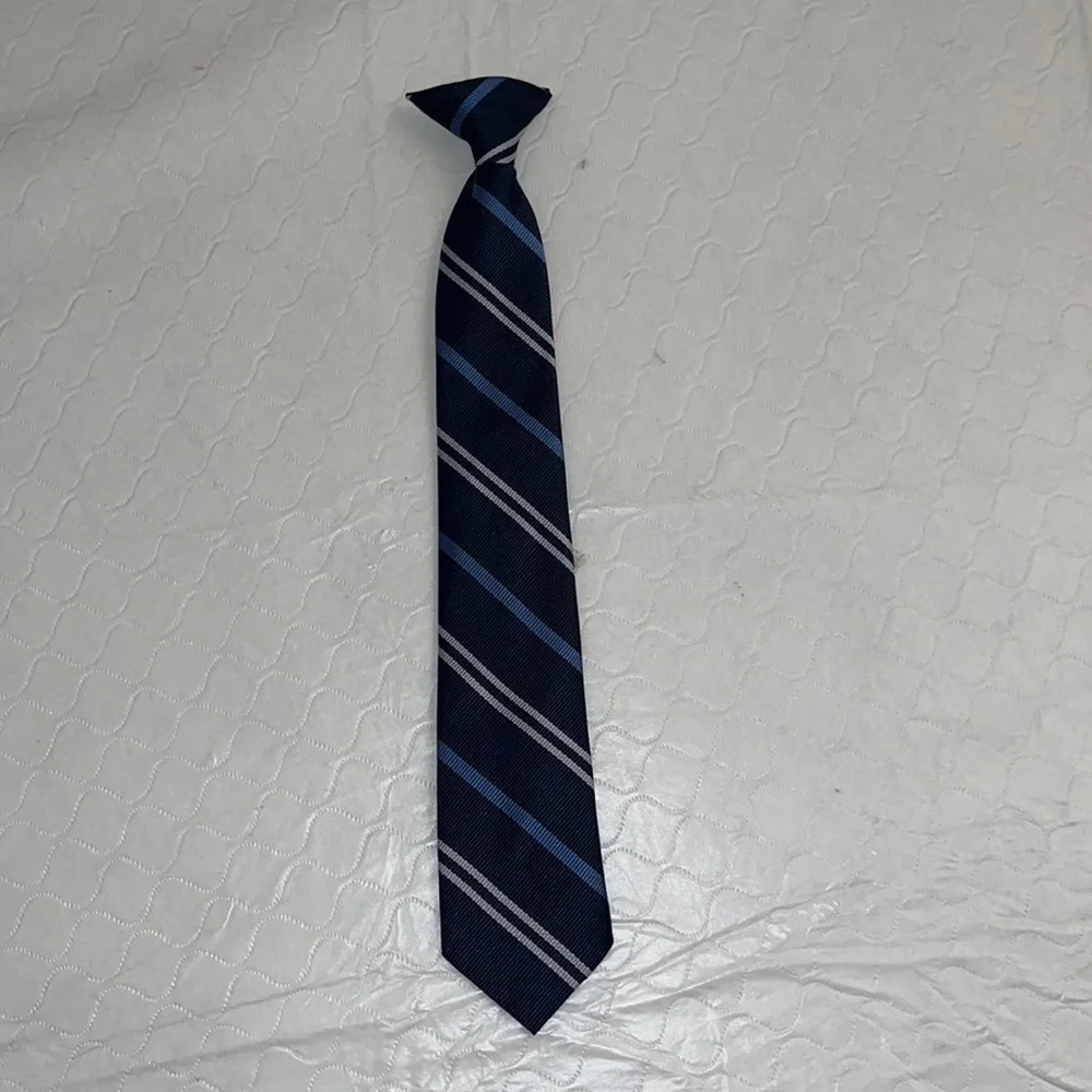 Blue striped clip on tie